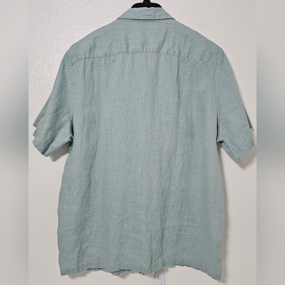 Theory Irving Linen Shirt XXL Sage Green Short Sleeve Button Up Luxury Minimalis - Picture 2 of 7